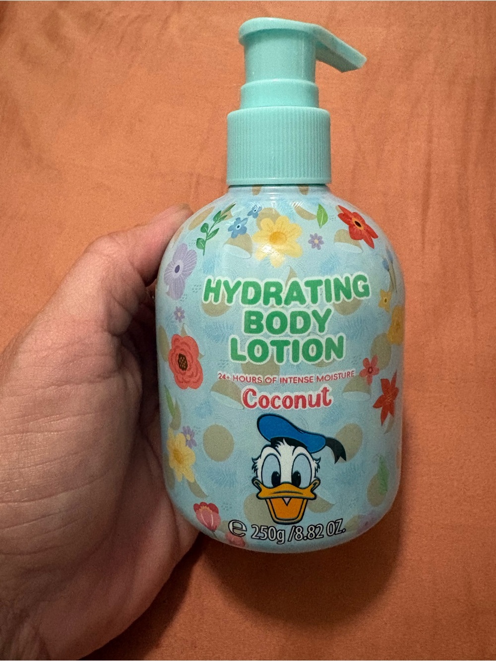 Hydrating Coconut Body Lotion — Light Blue Floral Bottle with Donald Duck